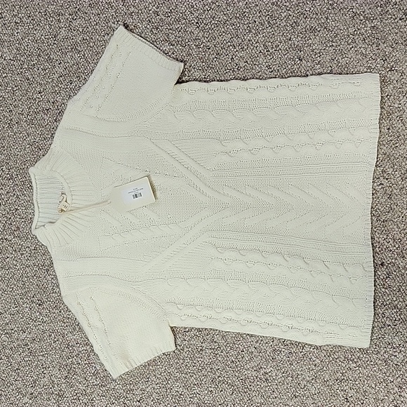 NWT Hem & Thread short sleeve cream cable knit mock turtleneck sweater sz small - Picture 1 of 5